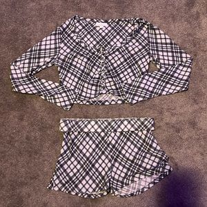 Womens two piece cute plaid pajama set